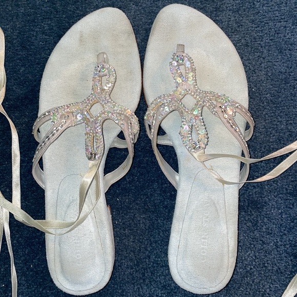 COLIN STUART LIGHT BLUE BEADED WRAP SANDALS 7.5 WORN ONCE EXCELLENT CONDITION - Picture 2 of 5